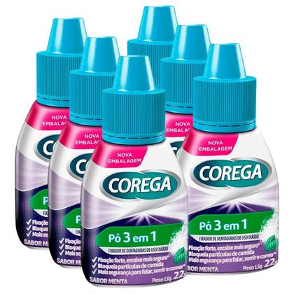 Imagem de Kit 6 Corega Pó 22g Fixador Dentadura Em Pó Preço Economico