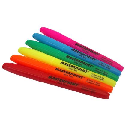 Imagem de Kit 6 Cores Caneta Marca Texto com Ponta Chanfrada MP612 Masterprint Vermelha Azul Verde Amarela Rosa Laranja