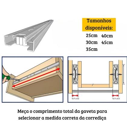 Imagem de Kit 6 Corrediças Gaveta Trilho Telescópica Light Com Parafusos 40cm