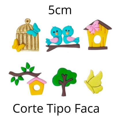 Imagem de Kit 6 Cortador Modular Jardim Encantado 5CM Pássaros Borboleta Árvore Casinhas Gaiola