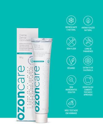 Imagem de Kit 6 Creme Dental Ozonizado Natural Vegano Menta Sem Flúor Prevenção Cárie 90g Ozoncare