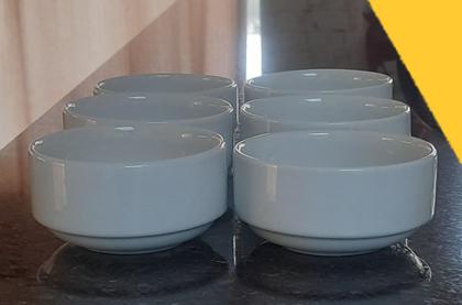 Imagem de Kit 6 Cumbucas Porcelana Branca 300ml Empilháveis Resistente Forno Microondas