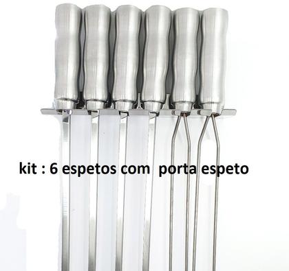 Imagem de kit 6 Espetos de churrasco Em Inox Simples E Duplo 44cm com Porta Espeto
