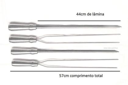 Imagem de kit 6 Espetos de churrasco Em Inox Simples E Duplo 44cm com Porta Espeto