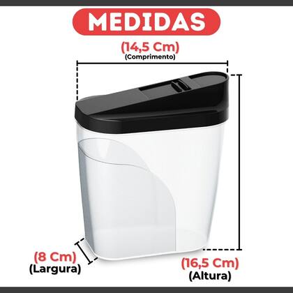 Imagem de Kit 6 Farinheira Multiuso 1 Litro Tampa Preta p/ Farinha Açúcar Sabão em Pó