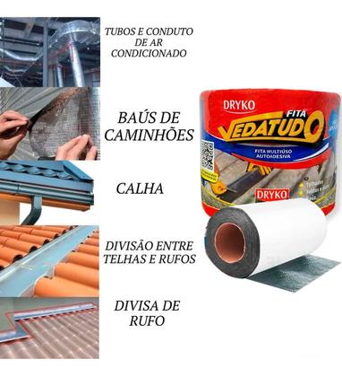 Imagem de Kit 6 Fita Asfáltica Aluminio Auto Adesiva Vedatudo 20cmX10m