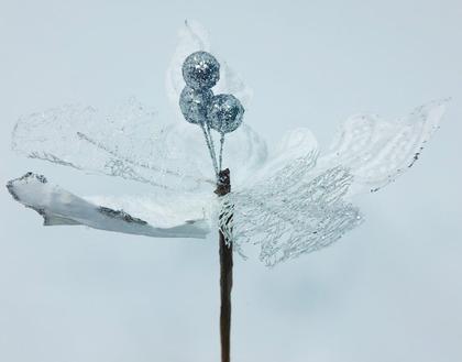 Imagem de Kit 6 Flor Artificial Decoração Brilho Glitter Prata 15cm