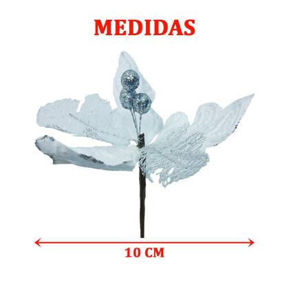 Imagem de Kit 6 Flor Artificial Decoração Brilho Glitter Prata 15cm