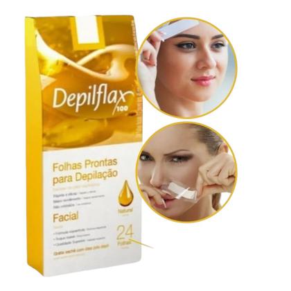 Imagem de kit 6 Folhas Prontas Corporais Depilação Cera Depilflax Natural 120 Unid.