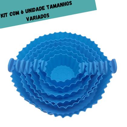 Imagem de Kit 6 Forma Cesto de Silicone Para Air Fryer Fritadeira Elétrica Micro-ondas Forno Com Alça 