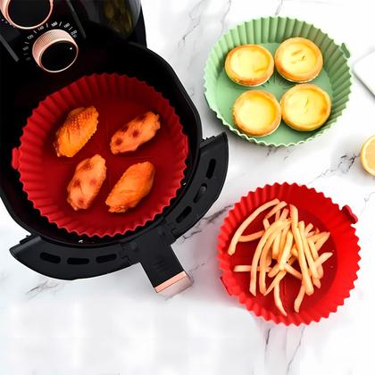 Imagem de Kit 6 Formas De Silicone Air Fryer Reutilizável Antiaderente Assadeira Redonda Yepp