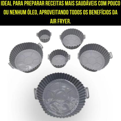 Imagem de Kit 6 Formas De Silicone Redonda Para Airfryer Fritadeira Elétrica Forro Forminha AntiAderente Prático Lavável Nao Gruda