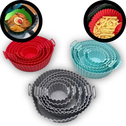 Imagem de Kit 6 Formas De Silicone Redonda Para Airfryer Fritadeira Elétrica Forro Forminha AntiAderente Prático Lavável Nao Gruda