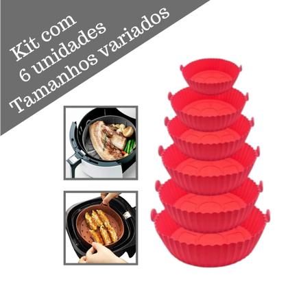 Imagem de Kit 6 Formas De Silicone Redonda Para Airfryer Fritadeira Elétrica Forro Forminha AntiAderente Prático Lavável Nao Gruda