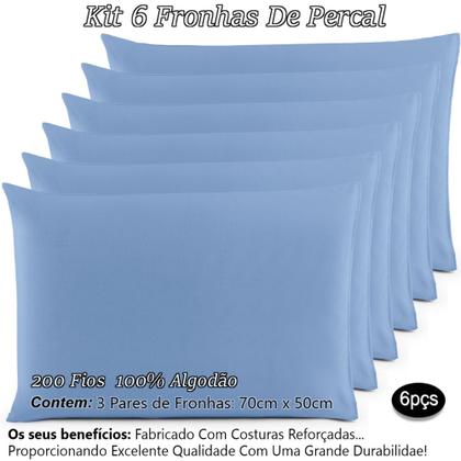 Imagem de Kit 6 Fronhas ( 3 Pares ) 100% Algodão 200 Fios Em Percal Travesseiro