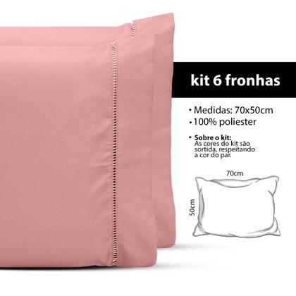 Imagem de Kit 6 Fronhas Pares 70x50 Ponto Palito Percal Flex 400 fios Aveludado Sortidos