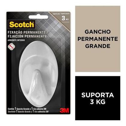 Imagem de Kit 6 Gancho Adesivo Grande 3M Scotch Fixação Permanente Suporta até 3 kg