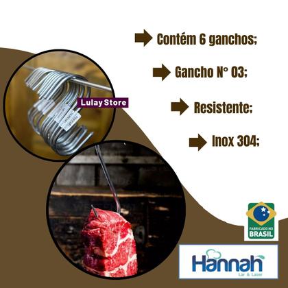Imagem de Kit 6 Ganchos Pequenos 12cm Aço Inox Açougue Frigorífico Boi Giratório Pendurar Carne Alimentos Churrasco Fogo