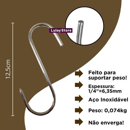 Imagem de Kit 6 Ganchos Pequenos 12cm Aço Inox Açougue Frigorífico Boi Giratório Pendurar Carne Alimentos Churrasco Fogo