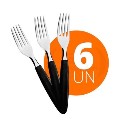 Imagem de Kit - 6 Garfos De Mesa Ipanema Lâmina Em Aço Inox Cabo Preto Gptop - Tramontina