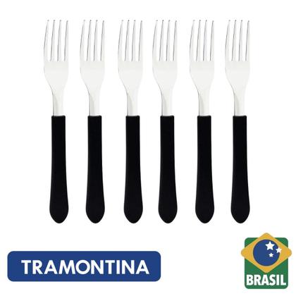 Imagem de Kit 6 Garfos De Mesa Jantar Leme Tramontina Aço Inox Cabo Preto