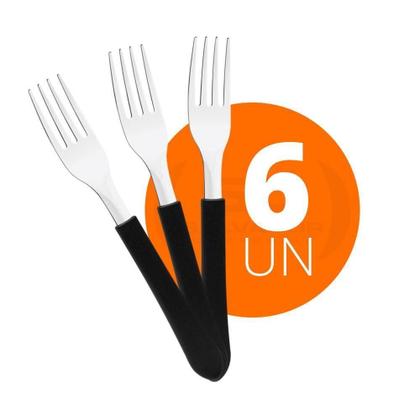 Imagem de Kit - 6 Garfos De Mesa Leme Com Lâmina Em Aço Inox Cabo Preto Gpbag - Tramontina