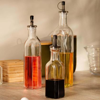 Imagem de Kit 6 Garrafas Porta Azeite 510ml Vidro Bico Dosador Frasco Transparente para Vinagre Lyor