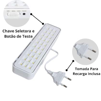 Imagem de Kit 6 Iluminária de Emergência Luz 30 Led Bivolt 110v 220v