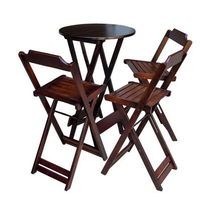 Imagem de Kit 6 Jogos de Mesa Bistrô de Madeira Dobrável com 3 Banquetas - Imbuia