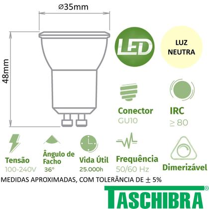 Imagem de Kit 6 Lampada Dicroica MR11 3,5W Gu10 Dimerizavel Luz Neutra 4000K