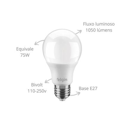 Imagem de Kit 6 Lâmpada Led Elgin Bulbo 12W Branco Frio 6500K E27