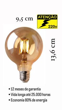 Imagem de KIT 6 Lâmpadas Filamento Led G95 Retrô 4w 2700k Âmbar