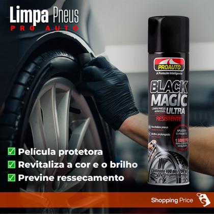 Imagem de Kit 6 Limpa Pneus Aerosol Black Magic Proauto 400ml