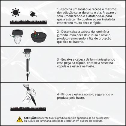 Imagem de Kit 6 Luminária Espeto Solar Jardim Recarregáv Led Luz Verde