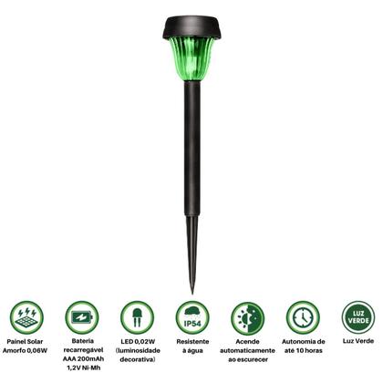 Imagem de Kit 6 Luminária Espeto Solar Jardim Recarregáv Led Luz Verde