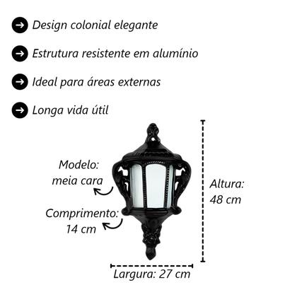 Imagem de Kit 6 Luminárias Arandela Parede Meia Cara Veneza Alumínio