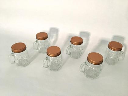 Imagem de Kit 6 Mini Canecas Vidro Porta Temperos com Alça e Tampa Rosé 8x5cm 110ml