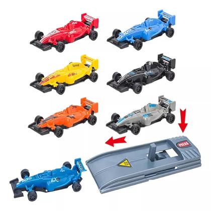 Imagem de Kit 6 Mini Carrinhos De Formula 1 Com 2 Pistas Ejetoras Infantil
