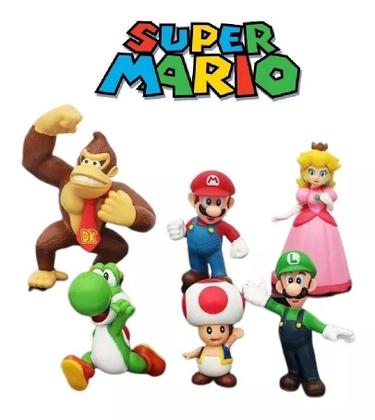 Imagem de Kit 6 Miniaturas Super Mario Bros Coleção Luigi Yoshi Princesa Peach Donkey Kong Cogumelo Toad