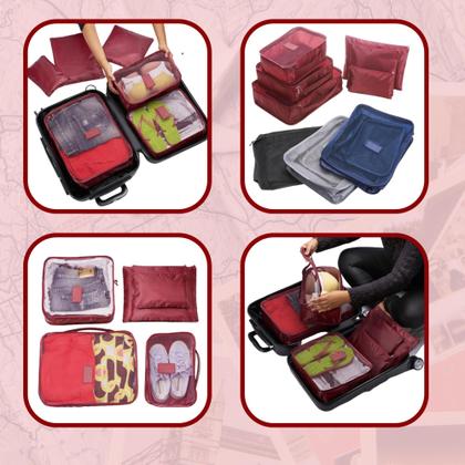 Imagem de Kit 6 Necessaires Viagem Nylon Impermeável Organização Praticidade
