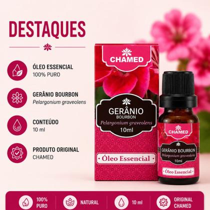 Imagem de Kit 6 Óleo Essencial Gerânio Bourbon 100% Puro 10ml Chamed