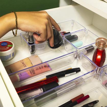 Imagem de Kit 6 Organizador Modular Multiuso Gaveta Geladeira Porta Maquiagem Acrilico