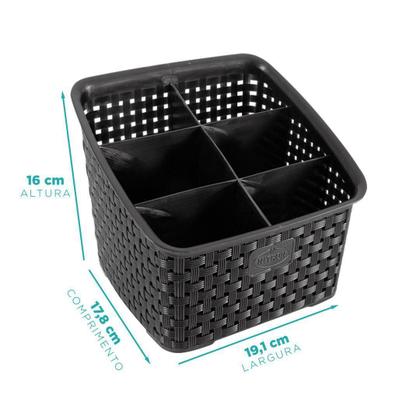 Imagem de Kit 6 Organizadores Multiuso Rattan Com 6 Divisórias Preto
