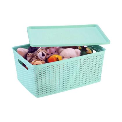 Imagem de Kit 6 Organizadores Rattan Grande Cesto Verde Com Tampa 36Cm