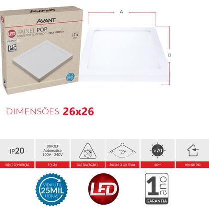 Imagem de Kit 6 Painel Led Sobrepor Quadrado 24w 6500K Bivolt Casa Comércio Avant