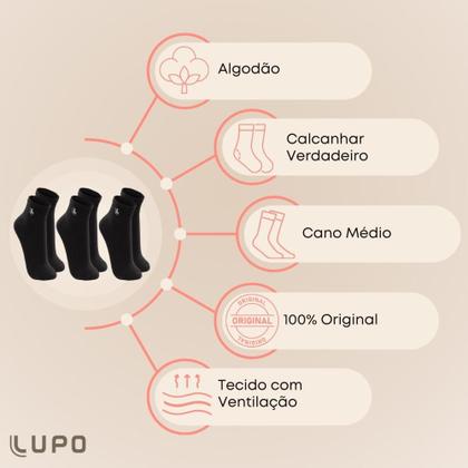 Imagem de Kit 6 Pares De Meia Lupo Esportiva Feminino Masculino Modelo Cano Curto Tamanhos Grandes Plus  37 ao 48
