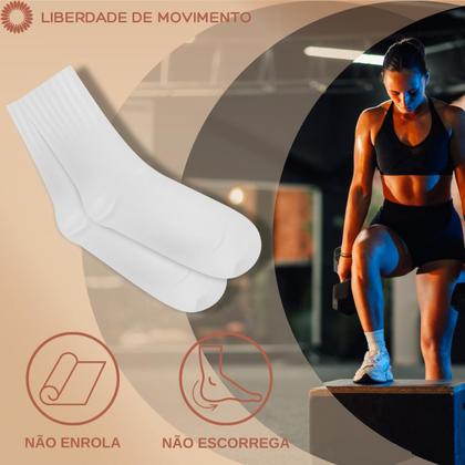Imagem de Kit 6 Pares Meia Branca Cano Alto Lisa Fitness Feminina