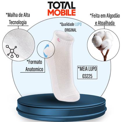 Imagem de Kit 6 Pares Meias Lupo Original Algodão Masculina Feminina Cano Curto Baixo Soquete Atacado 3225