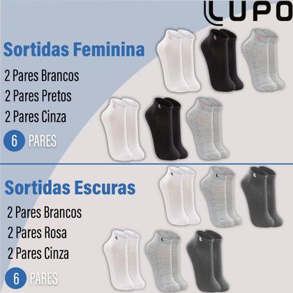 Imagem de Kit 6 Pares Meias Lupo Original Algodão Masculina Feminina Cano Curto Baixo Soquete Atacado 3225