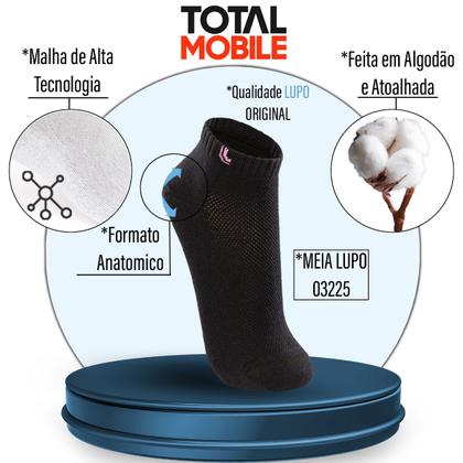 Imagem de Kit 6 Pares Meias Lupo Original Algodão Masculina Feminina Cano Curto Baixo Soquete Atacado 3225